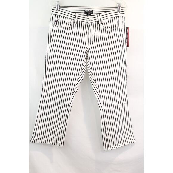 Polo Jeans Co Ralph Lauren Jeans size 6 Black White Striped Flare Crop Capri - Picture 1 of 9